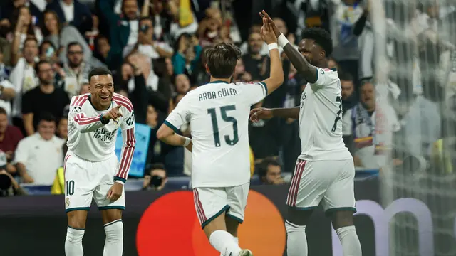 Perayaan gol pemain Real Madrid saat mencukur Leipzig di Liga Champions