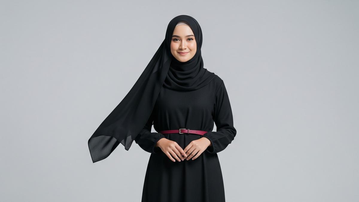 7 Model Gamis Terbaru Hitam Kombinasi Belt yang Slim Look Tapi Tetap Syari di 2025
