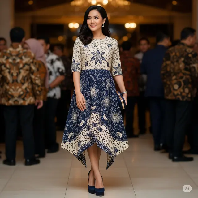 Dress Asimetris Warna Kontras