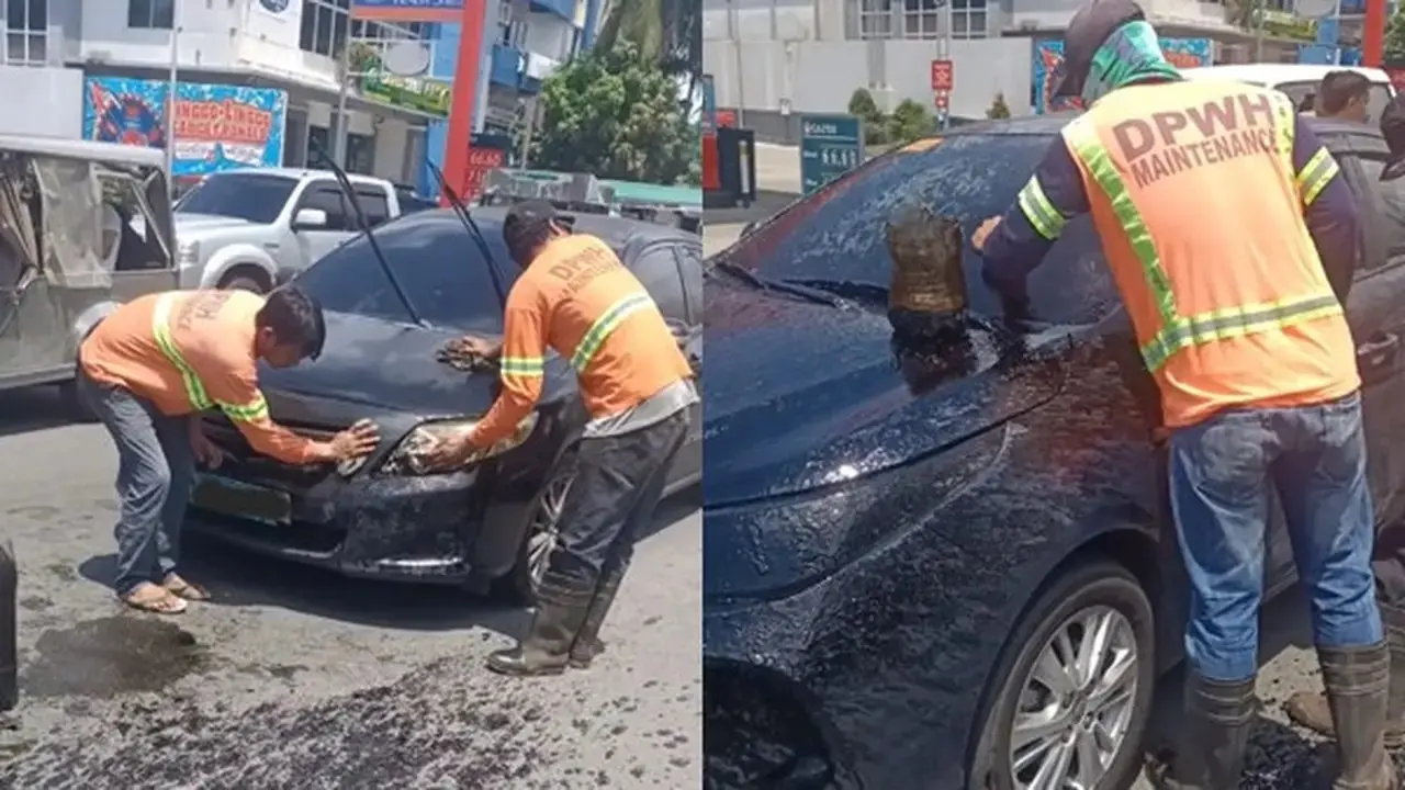 Sakit Tapi Tak Berdarah, Tiga Mobil Tersiram Aspal Basah