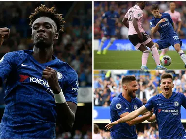 Larangan belanja pemain kepada Chelsea memberikan dampak positif bagi para wonderkid karena mereka memiliki kesempatan untuk sering dimainkan oleh Frank Lampard. Berikut ini Tammy Abraham dan tujuh young guns yang menghiasi skuad Chelsea. (Kolase Foto dari AFP)
