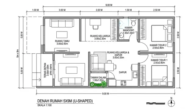 Desain Rumah 5x9 Meter untuk Pasangan Muda. Gemini
