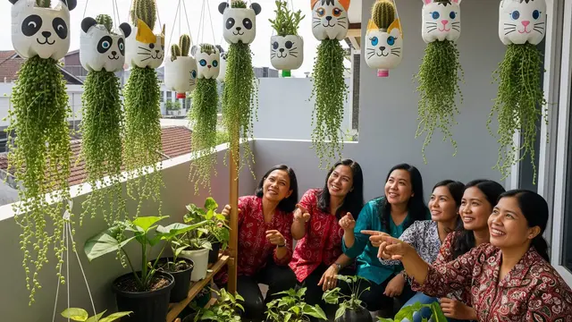 Inspirasi Kebun Gantung dari Botol Air Mineral untuk Ibu-Ibu PKK