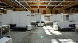 Sudut ruangan Pusat Karantina dan Perawatan COVID-19 Risiko Rendah di MAEPS, Serdang, Selangor, Malaysia (3/4/2020). Fasilitas tersebut digunakan untuk menampung sekitar 600 pasien COVID-19 "berisiko rendah",  yang dinyatakan positif COVID-19. (Xinhua/Chong Voon Chung)