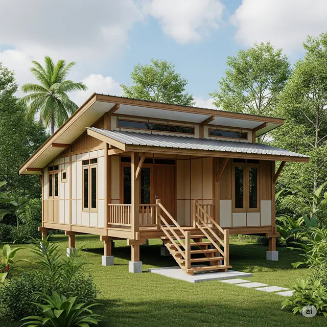 Rumah Type 36 Gaya Dayak Modern dengan Panggung Rendah