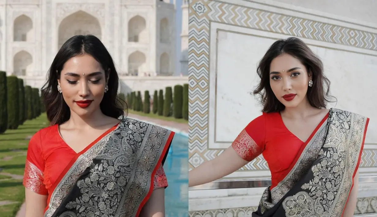 Laksmi De Neefe menebar pesona mahalnya saat liburan di India. Terlebih saat ia mengunjungi Taj Mahal yang bikin Laksmi disebut bak artis Bollywood. [@laksmideneefe]
