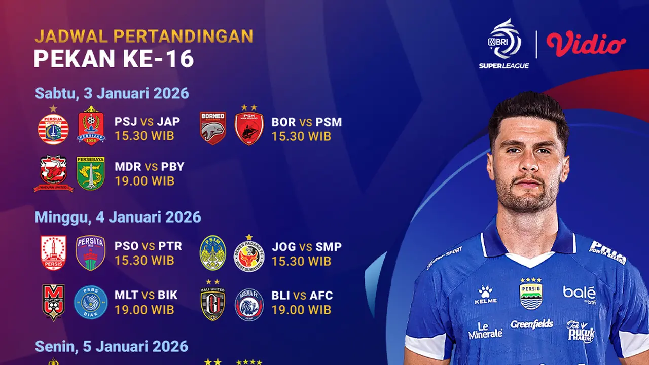 Jadwal BRI Super League pekan ke-16 live eksklusif di Vidio. (dok. vidio.com)