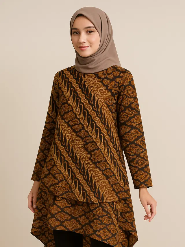 Model Tunik Batik Panjang Belakang Hijab Friendly
