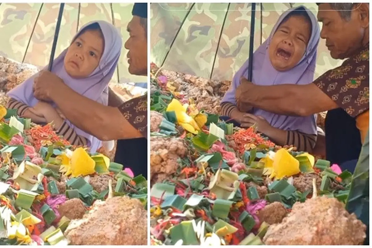 Masih Rindu Ayah, Momen Bocah Tak Mau Pulang dari Makam Ayahnya Ini Bikin Haru