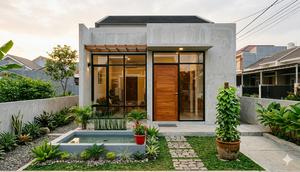 Gambar Rumah Minimalis di Lahan Sempit dengan Halaman Kecil yang Estetik/Gemini