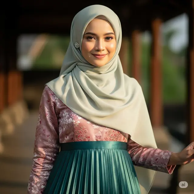Gamis Brokat dengan Satin Plisket