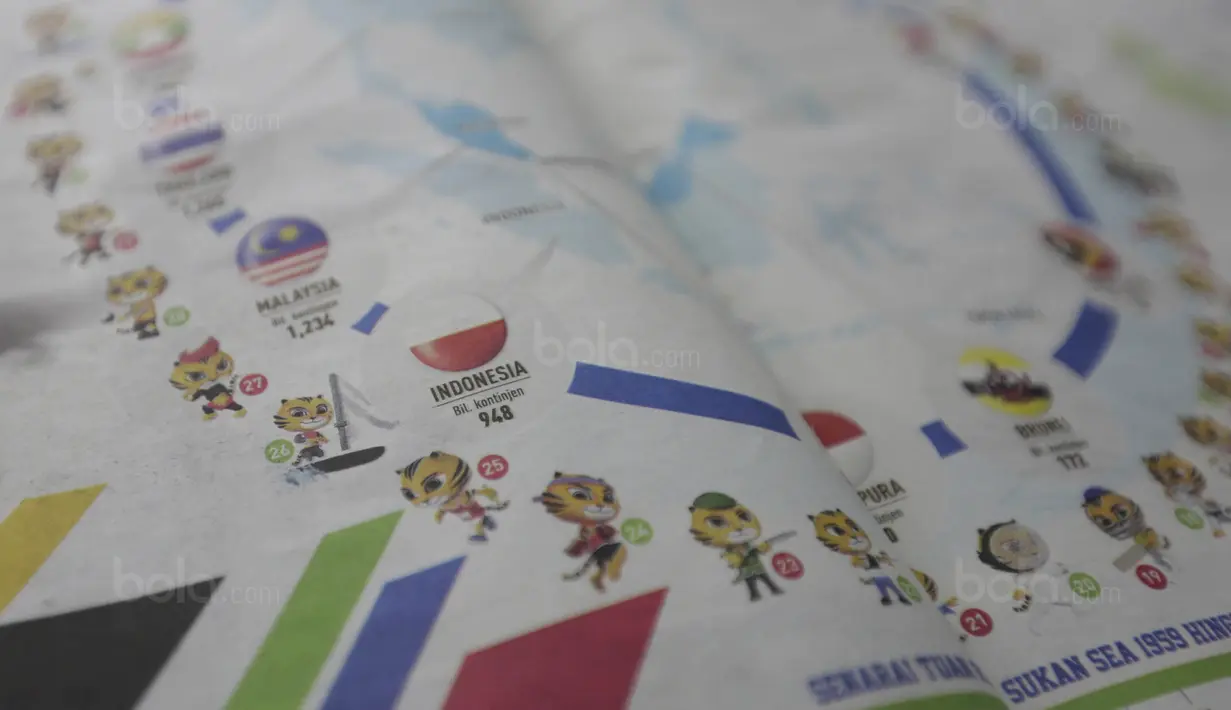Koran di Malaysia memasang bendera Indonesia terbalik di Kuala Lumpur, Minggu (20/8/2017). Setelah pemasangan bendera Indonesia terbalik terjadi di buku Sea Games kini giliran koran Malaysia melakukan hal sama. (Bola.com/Vitalis Yogi Trisna)