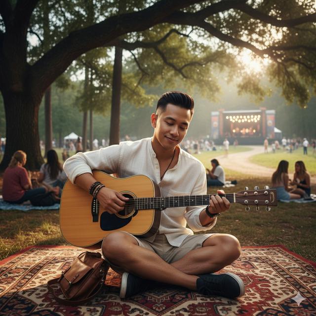Prompt AI Edit Foto Festival Musik Gaya Boho Outdoor