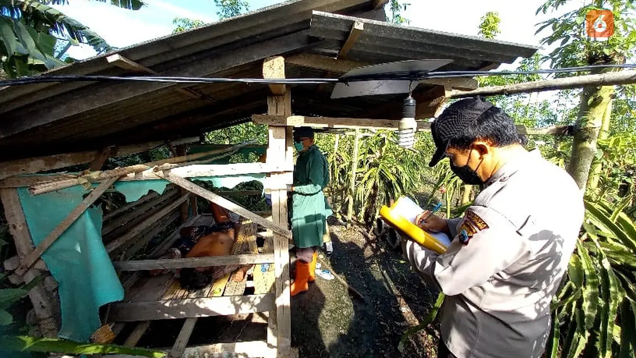 Polosi lakukan identifikasi mayat yang ditemukan di kebun buah naga. (Hermawan Arifianto/liputan6.com)