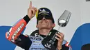 Marc Marquez harus puas berada di podium kedua MotoGP Spanyol. (JAVIER SORIANO/AFP)