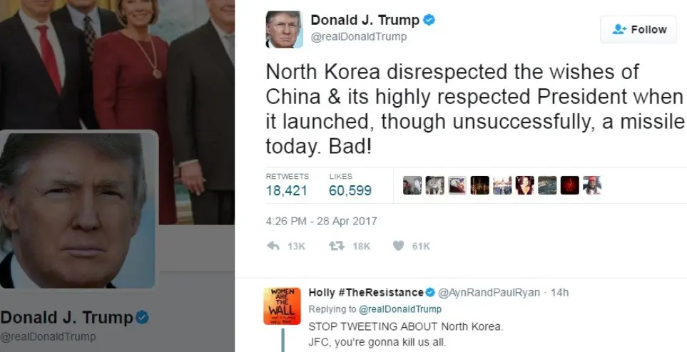 Donald Trump mengutuk peluncuran misil Korut (Twitter/@realDonaldTrump)