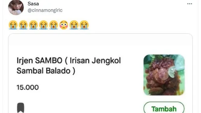 Viral Menu Jengkol dengan Nama Irjen Sambo di Aplikasi Ojol