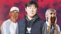 Timnas Indonesia - Pelatih-Pelatih Timnas Indonesia: Shin Tae-yong Diapit Peter Withe dan Ivan Kolev (Bola.com/Adreanus Titus)