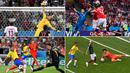 Kiper Meksiko, Guillermo Ochoa, heroik saat melawan Brasil meski akhirnya kalah, demikian juga Kasper Schmeichel yang membuat Kroasia frustasi. Berikut ini tujuh kiper dengan penyelamatan terbanyak di Piala Dunia 2018. (Kolase foto-foto dari AFP)