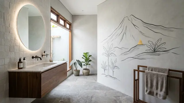 Lukisan Minimalis pada Dinding Kamar Mandi (AI Generated)