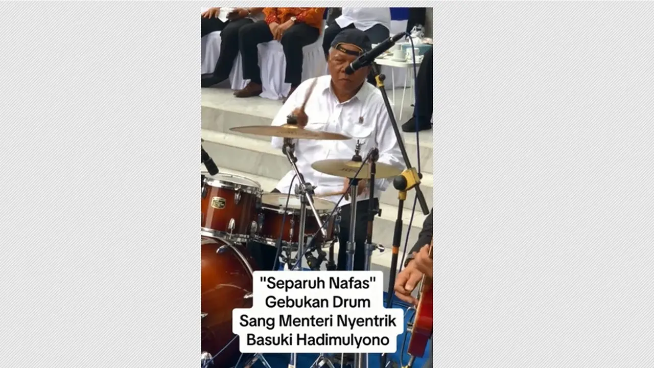 Viral Menteri Basuki Gebuk Drum di UGM, Beraksi Nyentrik dengan Topi Terbalik