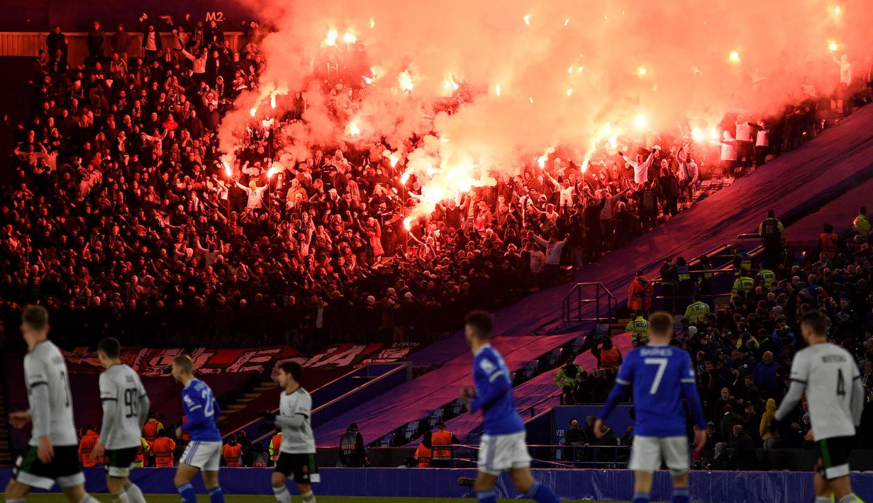 Leicester City berhasil menorehkan kemenangan 3-1 saat menjamu Legia Warsawa dalam matchday kelima di King Power Stadium, Jumat (26/11/2021). (AFP/Oli Scarff)