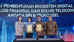 Penandatanganan Nota Kesepahaman antara BRI dengan Telkomsel di Transformation Center Gedung BRI 1, Jakarta (14/5/2024). (Foto: Istimewa)