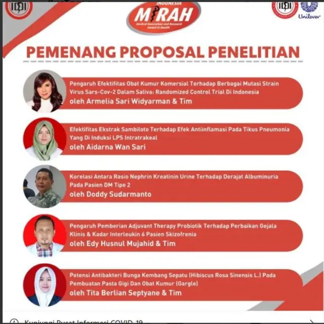 5 Proposal Penelitian Tentang Transformasi Kesehatan Raih Hadiah dari Indonesia MIRAH