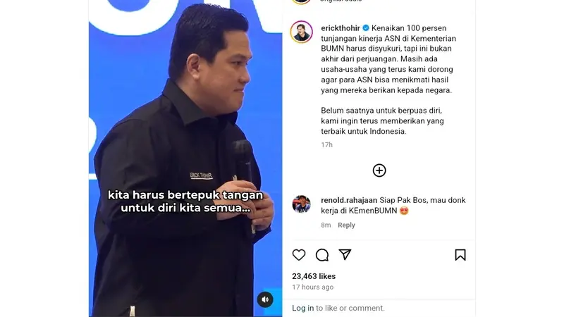 Tukin Kementerian BUMN Naik Jadi 100%, Ini Pesan Erick Thohir