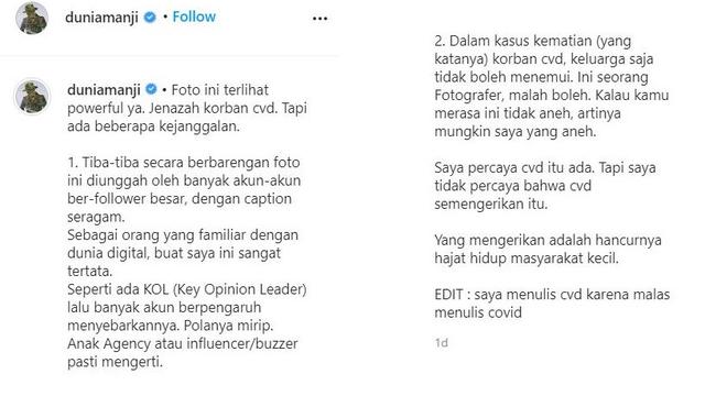 Unggahan Anji. (Instagram/ duniamanji)