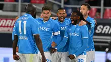 Skuad Napoli saat bertemu Bologna di ajang Liga Italia 2024/2025. (Andreas SOLARO / AFP)