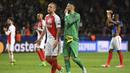 Para pemain Monaco tampak kecewa usai dikalahkan Juventus pada laga Liga Champions di Stadion Stade Louis II, Monaco, Rabu (3/5/2017). Monaco kalah 0-2 dari Juventus. (AFP/Pascal Guyot)