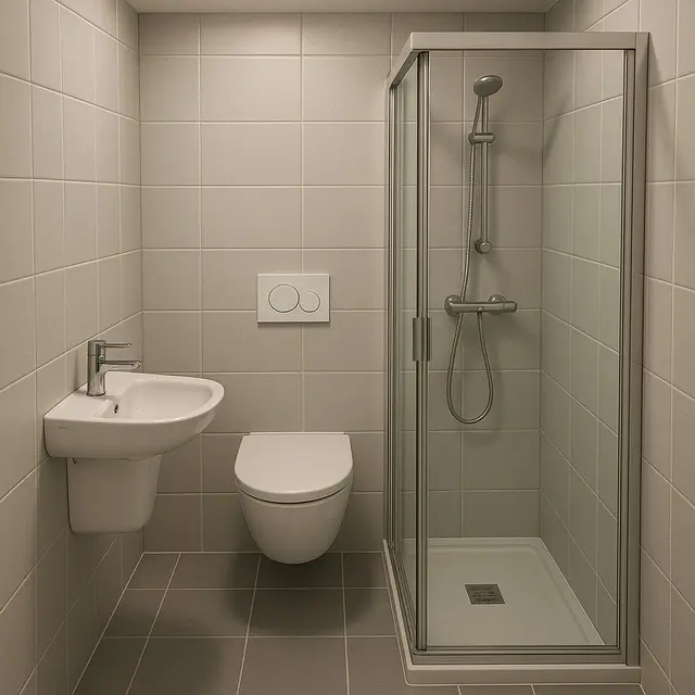 Desain Kamar Mandi Ukuran 1x1 dengan Kloset Duduk dan Shower (Image by ChatGPT)