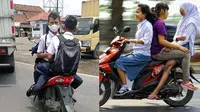 Anak sekolah bonceng motor tiga (Sumber: Twitter/txtdarigajelas/Instagram/Sukijan.id)