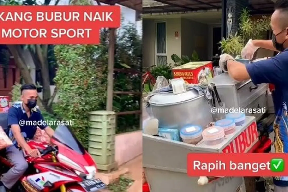 Tukang Bubur Ayam Ini Keren Jualan Naik Motor Sport. Tik Tok @madelarasati