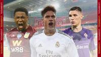 Nikola Milenkovic, Raphael Varane, Ezri Konsa. (Bola.com/Gregah Nurikhsani)