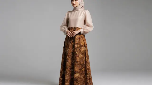 Gamis Batik Organza Kombinasi Plain untuk Tampilan Mewah Minimalis