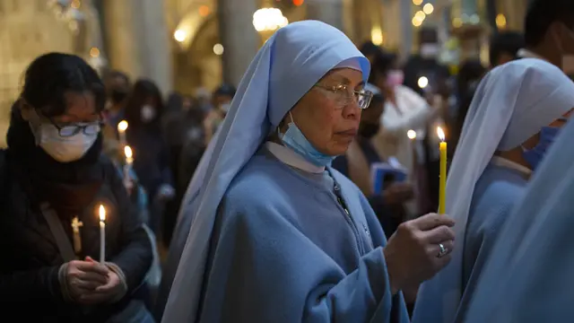 FOTO: Peringatan Kamis Putih di Gereja Makam Kudus Kota Tua Yerusalem