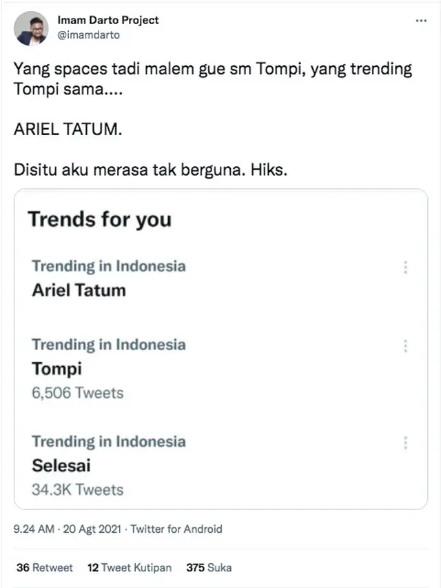 Tanggapan Imam Darto Terkait Tompi dan Ariel Tatum yang Jadi Trending Topic Karena Film Selesai