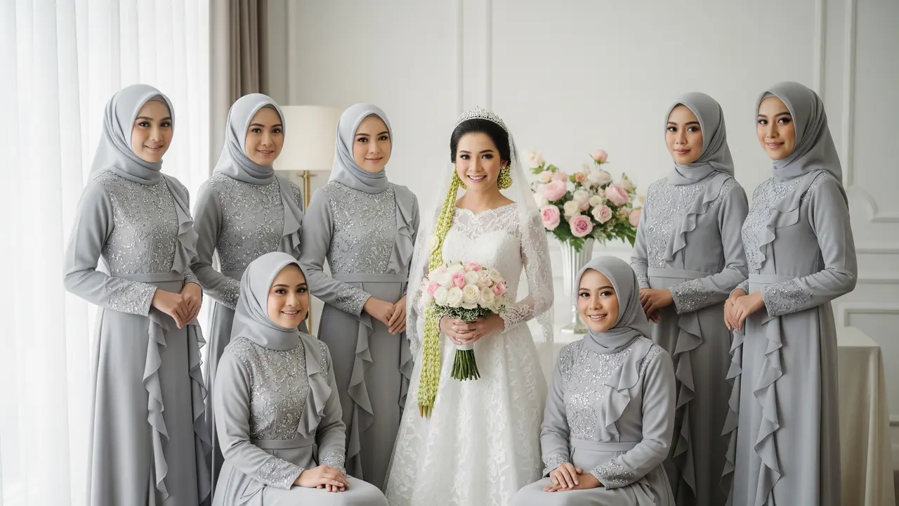 Warna Gamis Bridesmaid yang Paling Aman di Foto Keluarga (Image by Gemini AI)