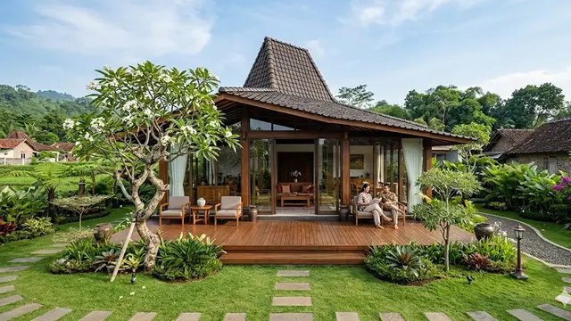 Inspirasi Rumah Kampung Modern Elegan dengan Taman Depan Luas