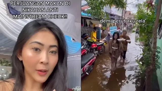 Viral Perjuangan Makan di Nikahan saat Banjir, Curi Perhatian Warganet