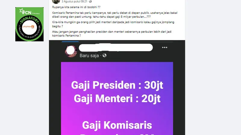 Tangkapan layar klaim gaji komisaris Pertamina mencapai 8 miliar