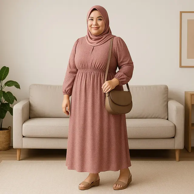 Inspirasi Model Gamis Motif Kecil Terbaru untuk Ibu Ibu Gemuk/via ChatGPT