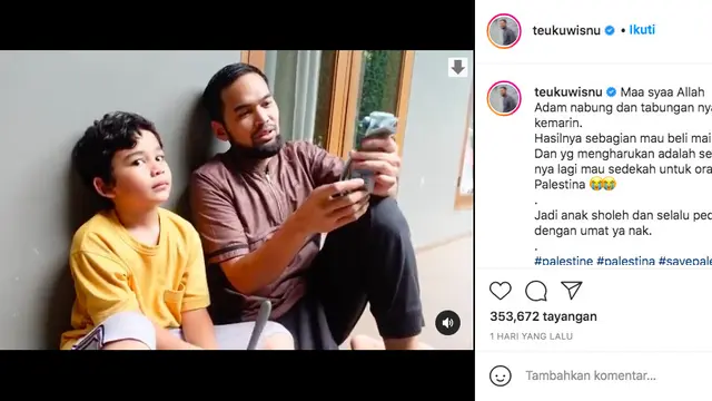 Salut, Putra Sulung Teuku Wisnu dan Shireen Sungkar Sisihkan Hasil Tabungannya untuk Sedekah ke Palestina. (instagram.com/teukuwisnu)