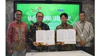 Penandatanganan MoU NEC Indonesia dengan Telkom Indonesia untuk mengembangkan smart city di Ibu Kota Nusantara (IKN). Dok: NEC