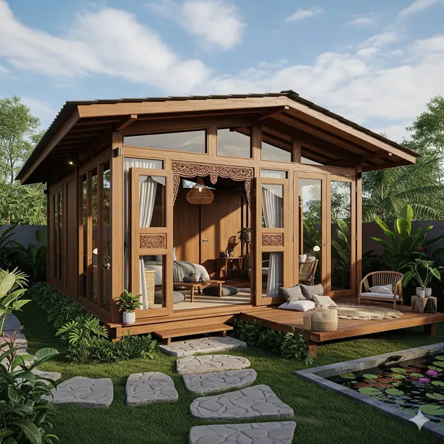 Rumah Kayu Semi Terbuka