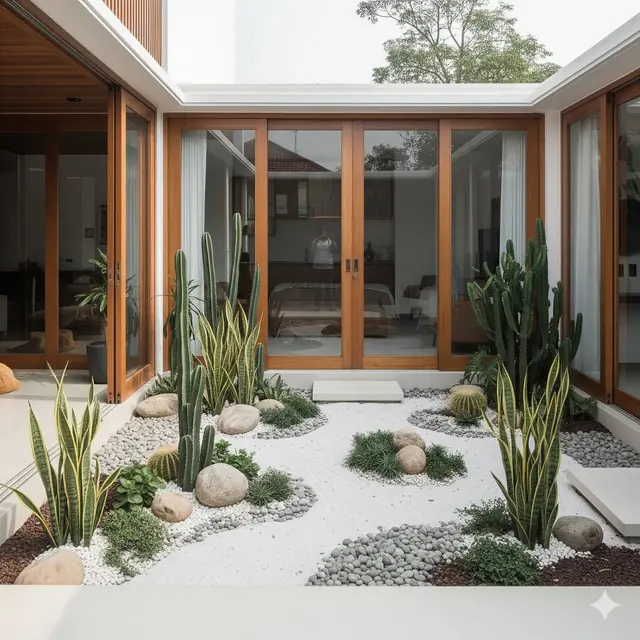 Teras Minimalis dengan Taman Kering: Praktis dan Low Maintenance