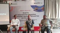 Wakil Kepala Satuan Kerja Khusus Pelaksana Kegiatan Usaha Hulu Minyak dan Gas Bumi (SKK Migas) Nanang Abdul Manaf, dalam Media Briefing, di Jakarta, Rabu (23/8/2023). (Arief/Liputan6.com)