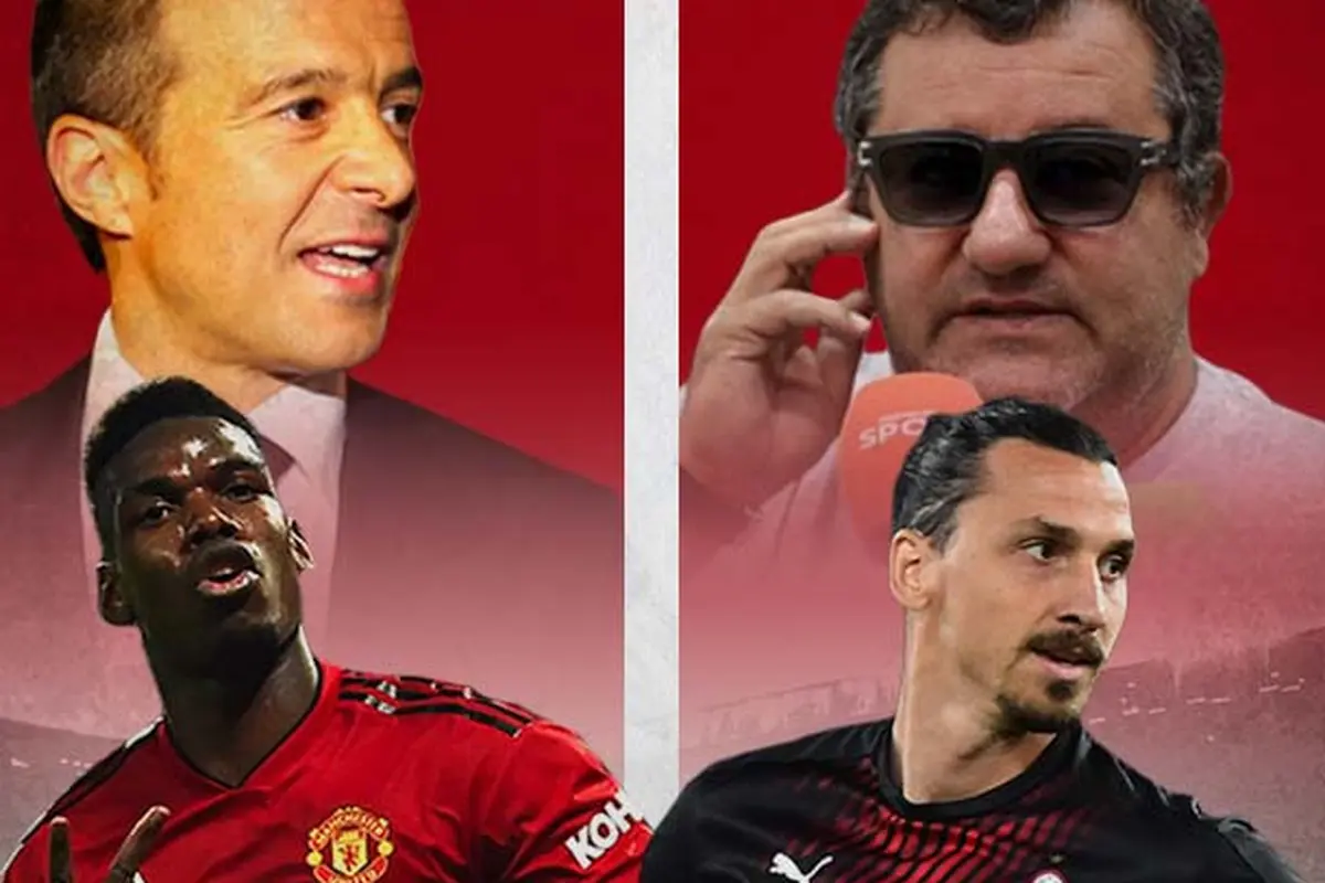 Ilustrasi - Jorge Mendes, Mino Raiola, Paul Pogba, Zlatan Ibrahimovic